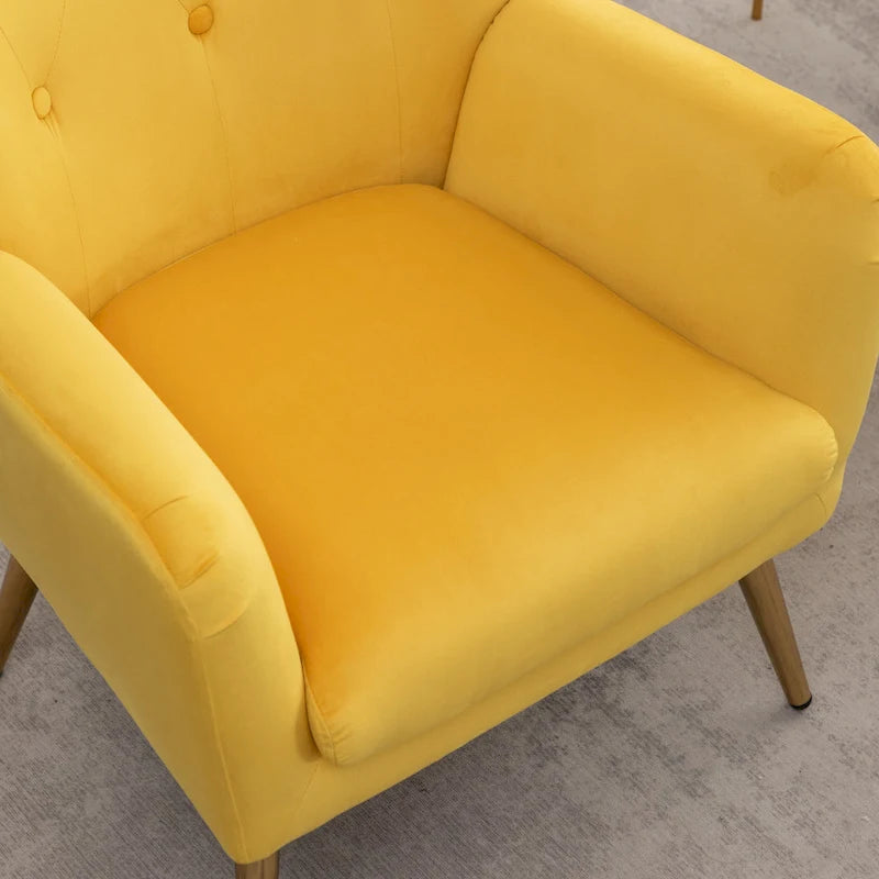 Chaise capitonnée en velours avec pieds dorés