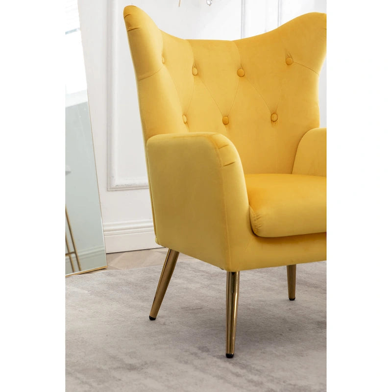Chaise capitonnée en velours avec pieds dorés