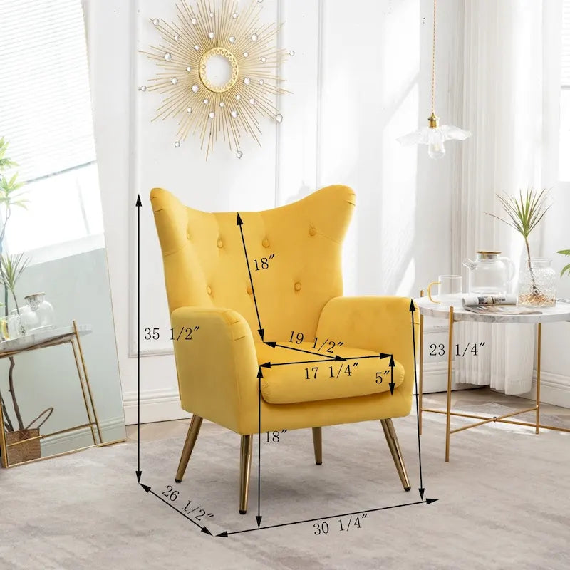 Chaise capitonnée en velours avec pieds dorés