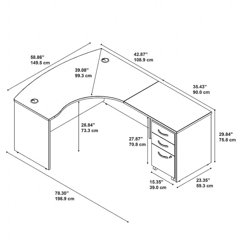 Bureau d'angle avec tiroirs.