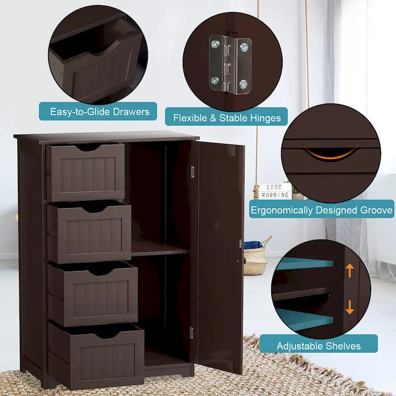Meuble de rangement/commode de salle de bain en bois à quatre tiroirs