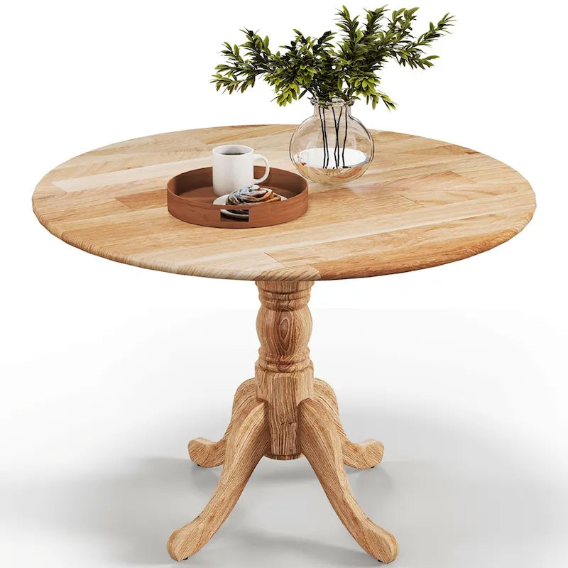 Table à manger rustique en bois avec un plateau rond