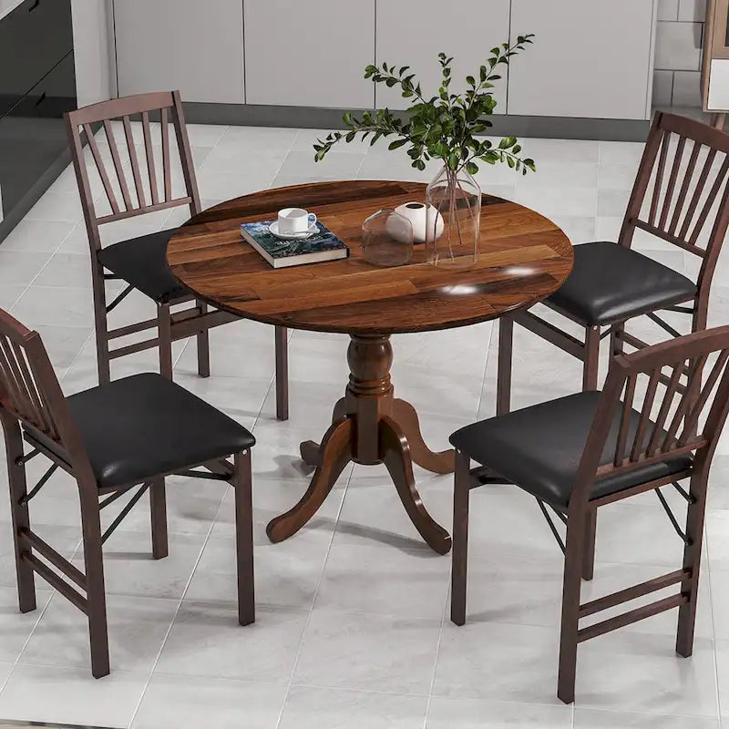 Table à manger rustique en bois avec un plateau rond