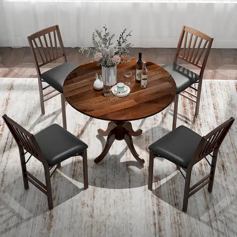 Table à manger rustique en bois avec un plateau rond