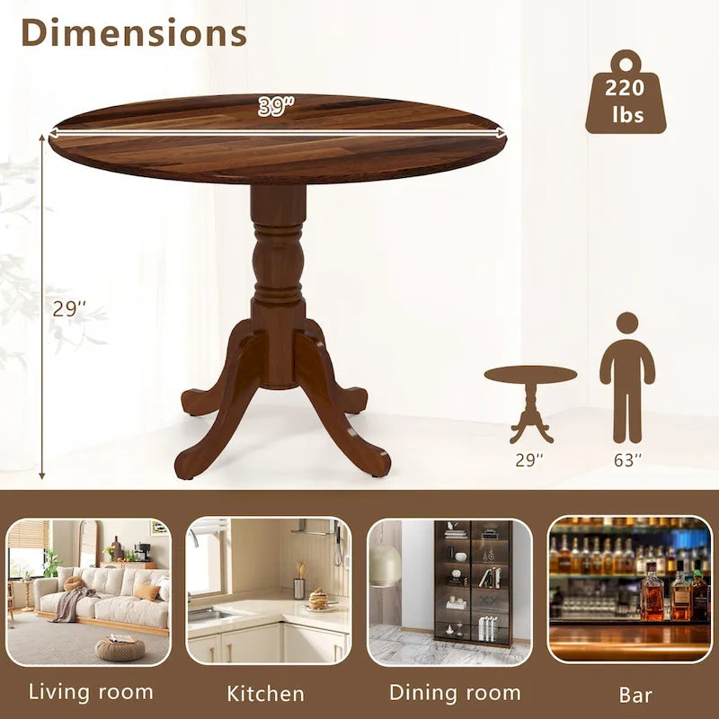 Table à manger rustique en bois avec un plateau rond
