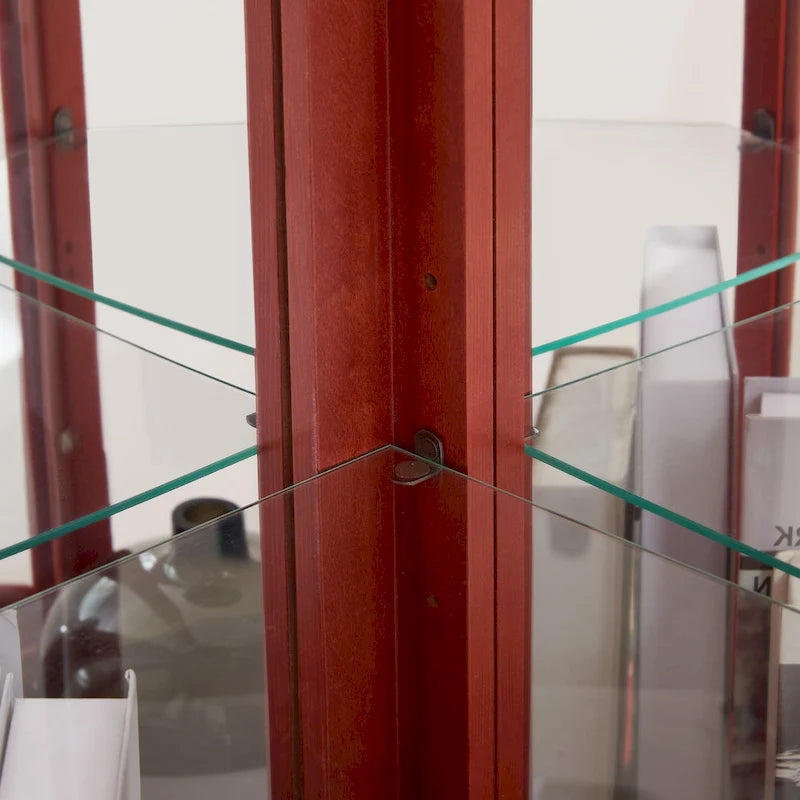 Vitrine d'angle avec éclairage, portes et étagères en verre trempé