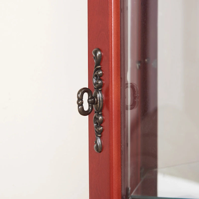 Vitrine d'angle avec éclairage, portes et étagères en verre trempé