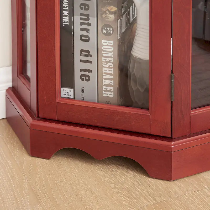 Vitrine d'angle avec éclairage, portes et étagères en verre trempé
