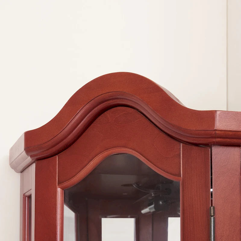 Vitrine d'angle avec éclairage, portes et étagères en verre trempé