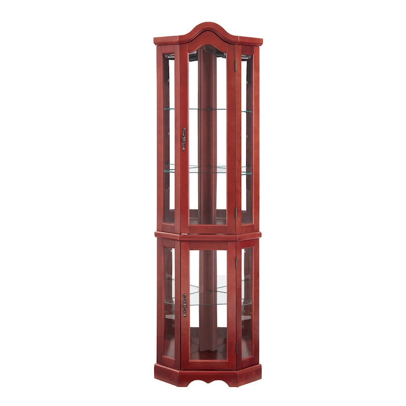 Vitrine d'angle avec éclairage, portes et étagères en verre trempé