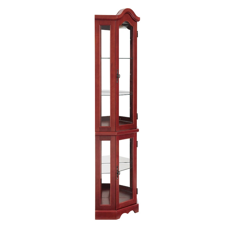 Vitrine d'angle avec éclairage, portes et étagères en verre trempé