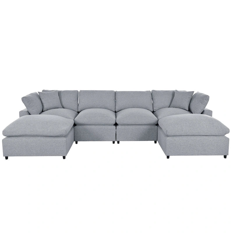 Canapé d'angle avec pouf amovible et coussins moelleux