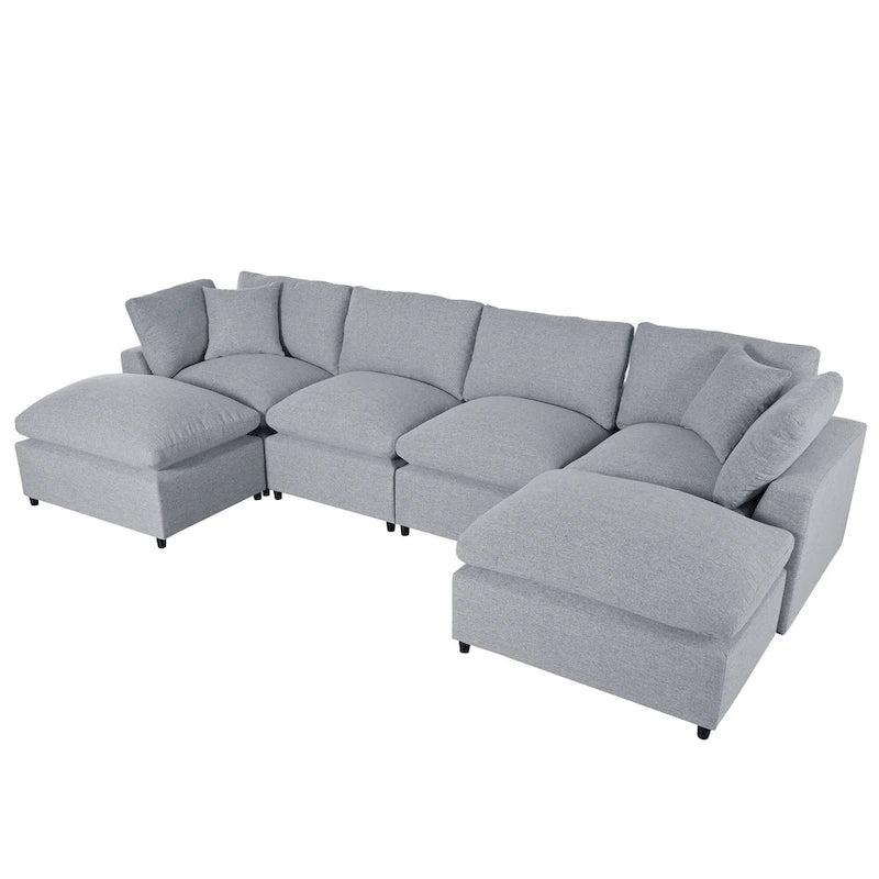 Canapé d'angle avec pouf amovible et coussins moelleux