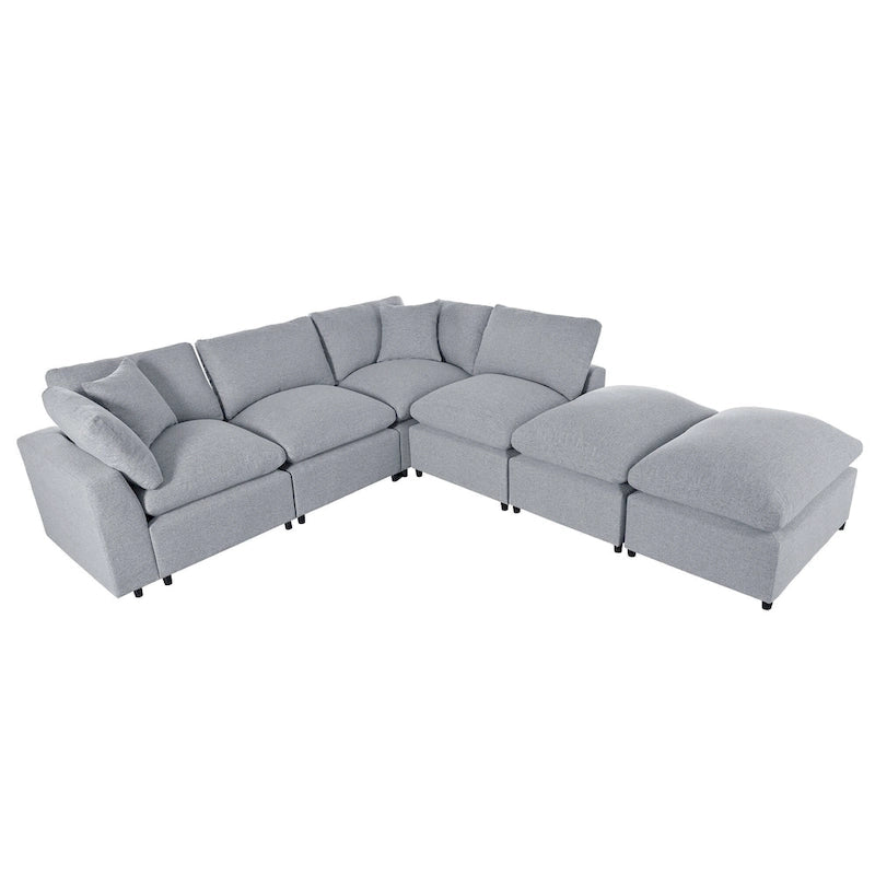 Canapé d'angle avec pouf amovible et coussins moelleux
