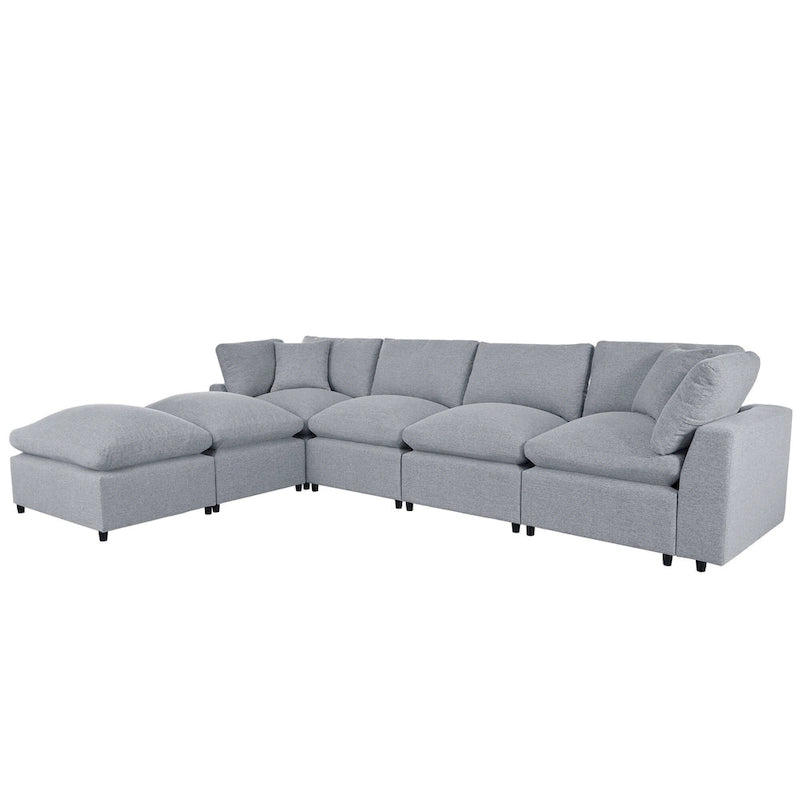 Canapé d'angle avec pouf amovible et coussins moelleux