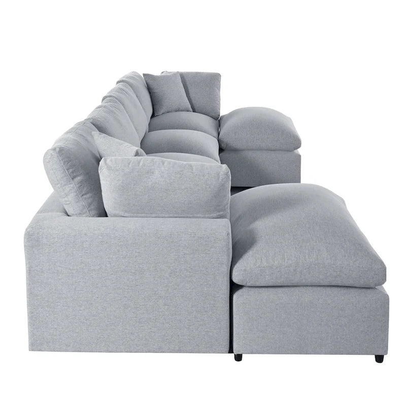 Canapé d'angle avec pouf amovible et coussins moelleux