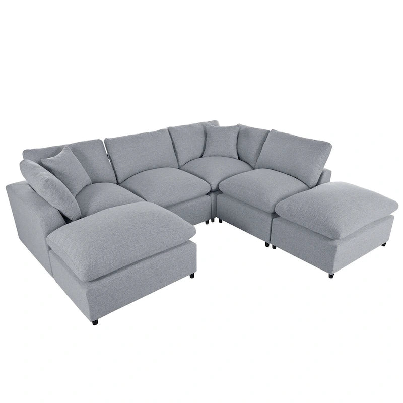 Canapé d'angle avec pouf amovible et coussins moelleux