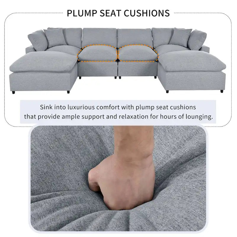 Canapé d'angle avec pouf amovible et coussins moelleux