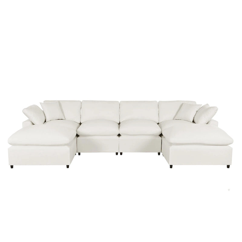 Canapé d'angle avec pouf amovible et coussins moelleux