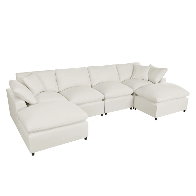 Canapé d'angle avec pouf amovible et coussins moelleux