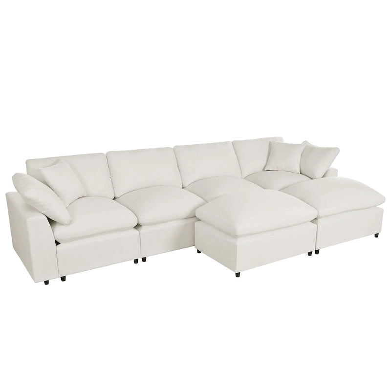 Canapé d'angle avec pouf amovible et coussins moelleux
