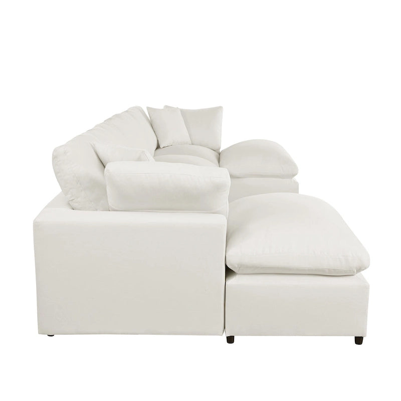 Canapé d'angle avec pouf amovible et coussins moelleux