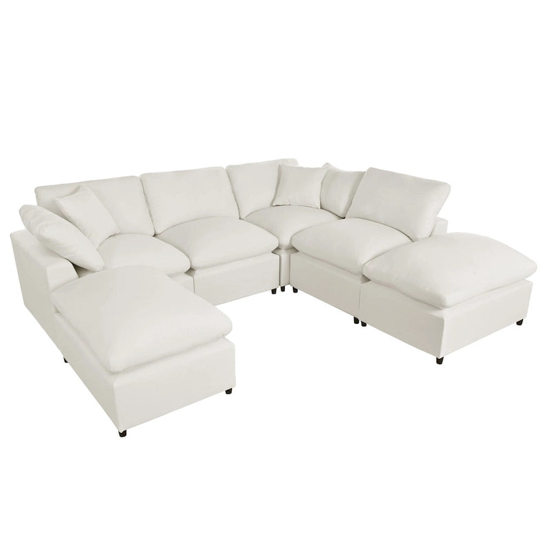 Canapé d'angle avec pouf amovible et coussins moelleux