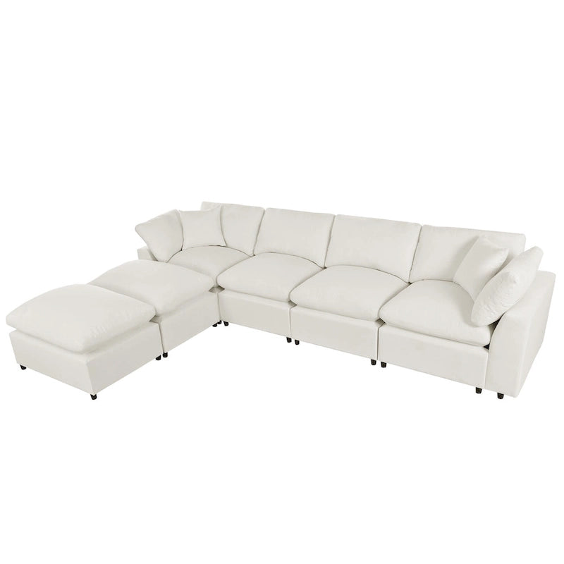 Canapé d'angle avec pouf amovible et coussins moelleux