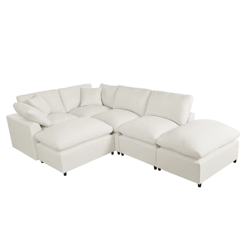 Canapé d'angle avec pouf amovible et coussins moelleux