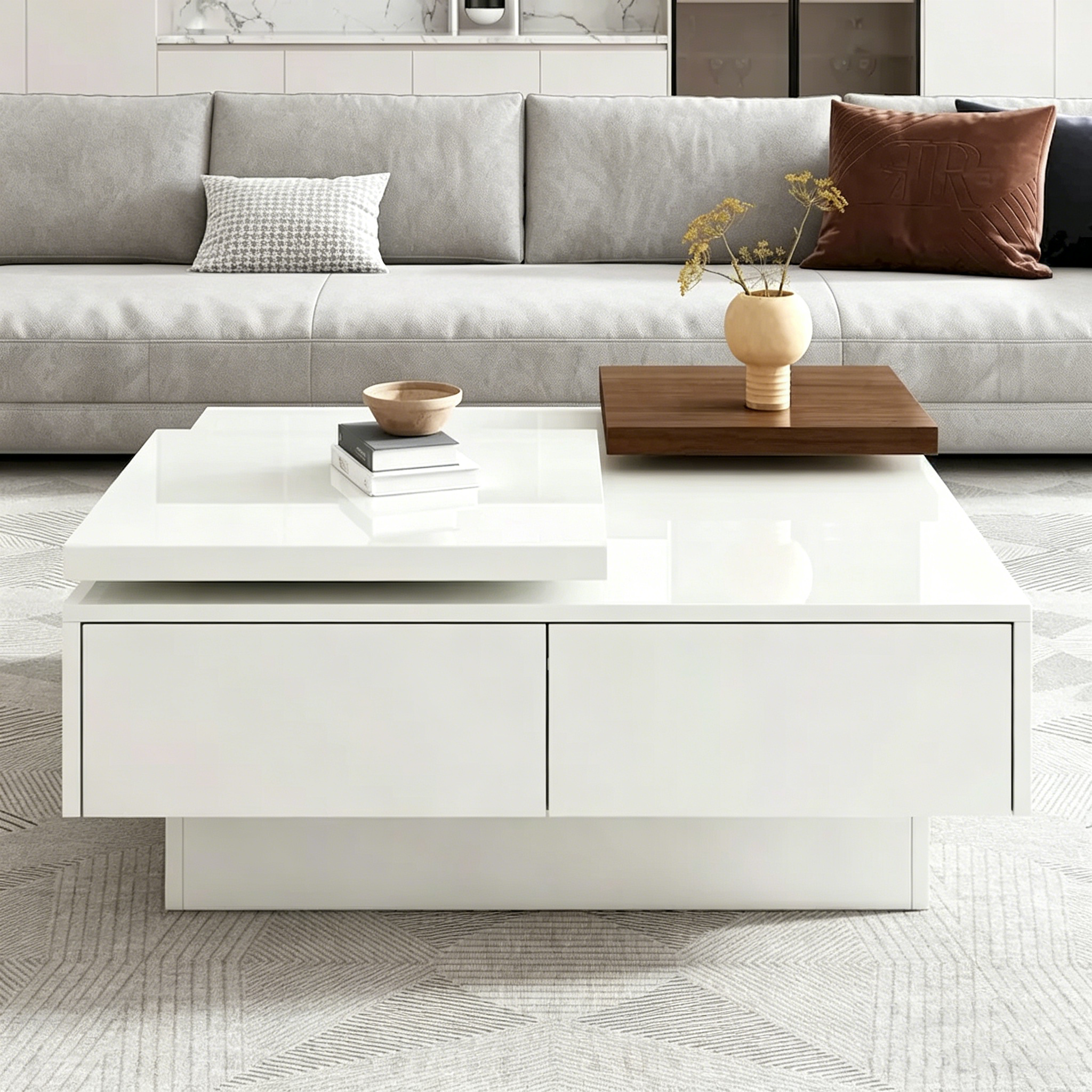 Table basse carrée moderne en bois avec plateau amovible