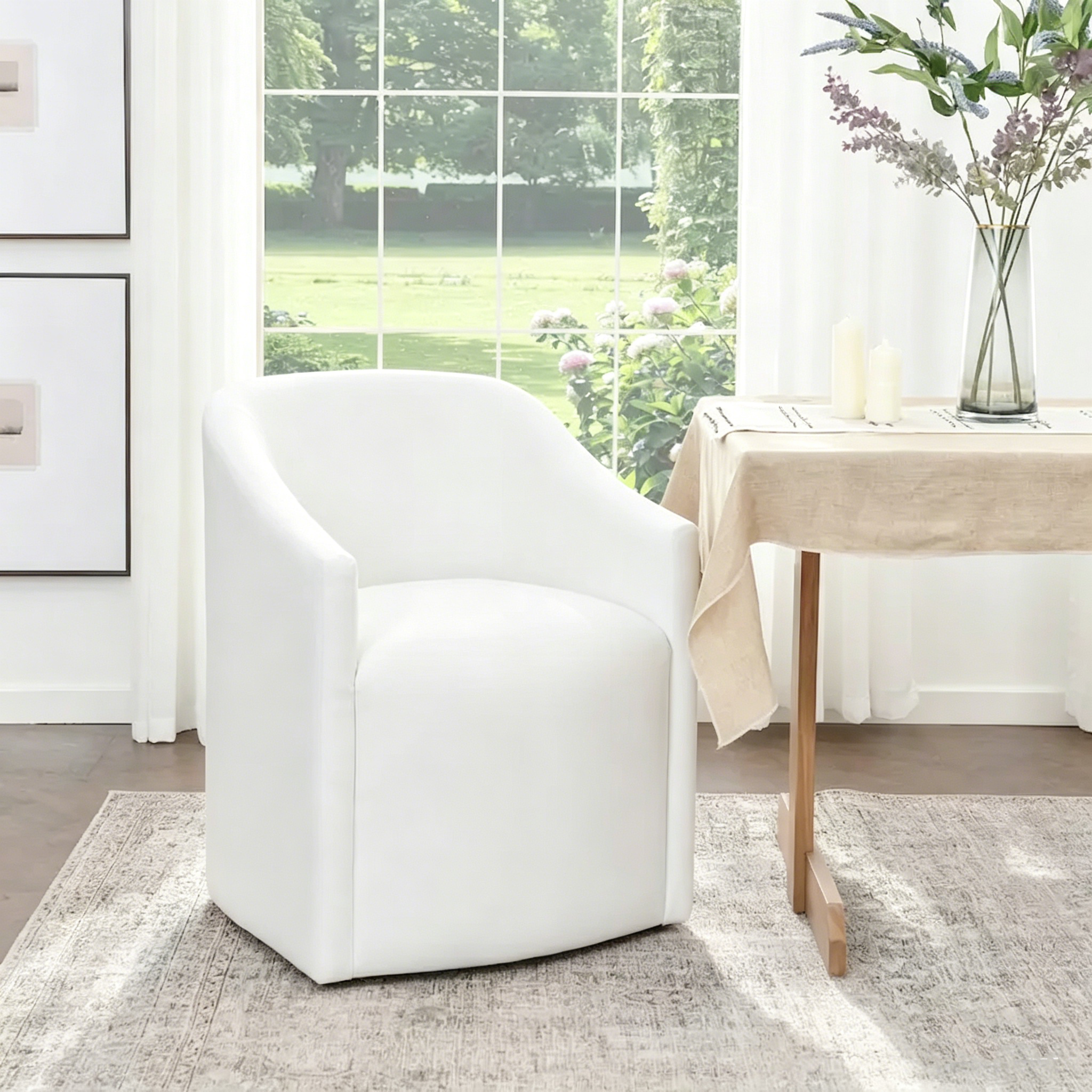 Chaise de salle à manger à roulettes, rembourrée de tissu haute performance