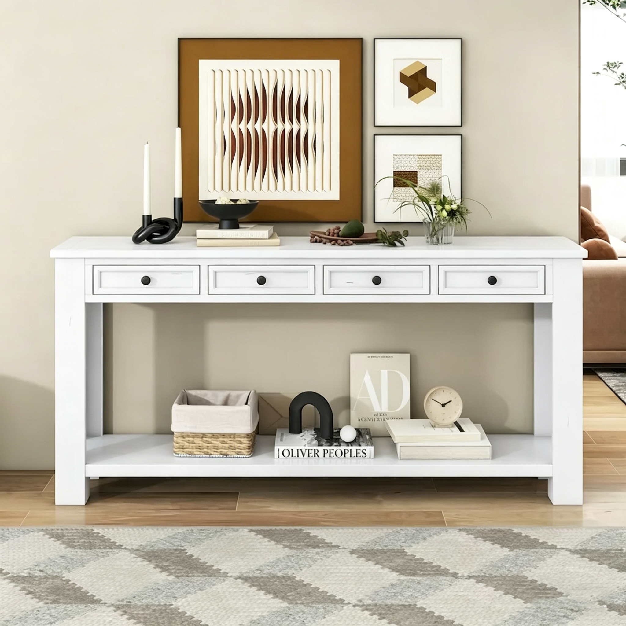 Console/table d'appoint pour entrée avec tiroirs de rangement et étagères inférieures