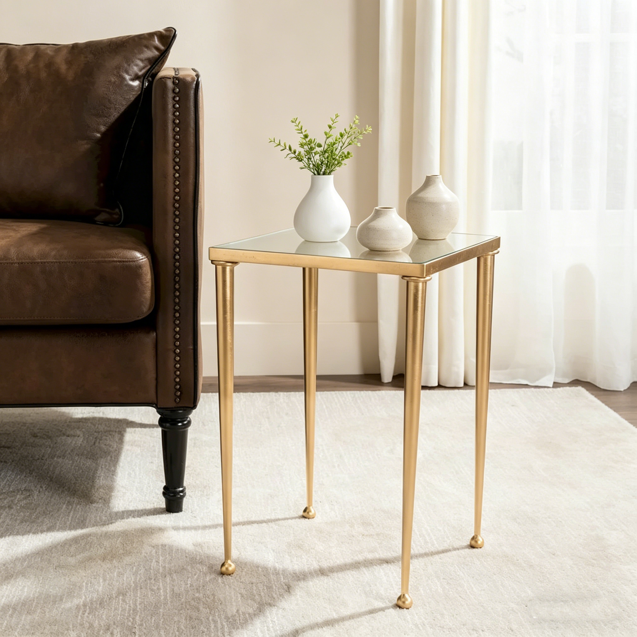 Table d'appoint vintage à la feuille d'or