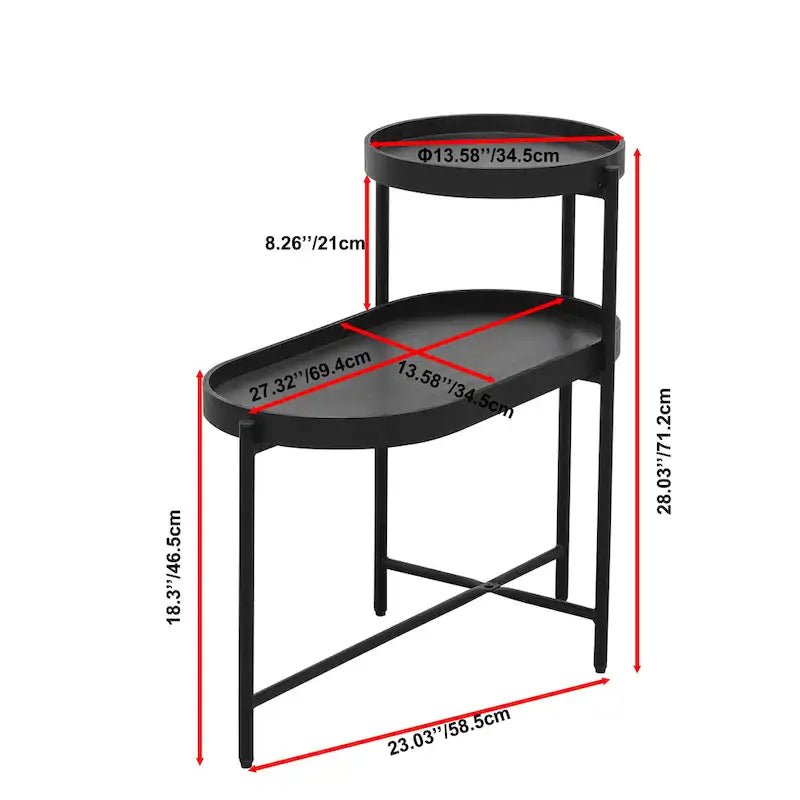 Table d'appoint noire à double niveau avec rangement