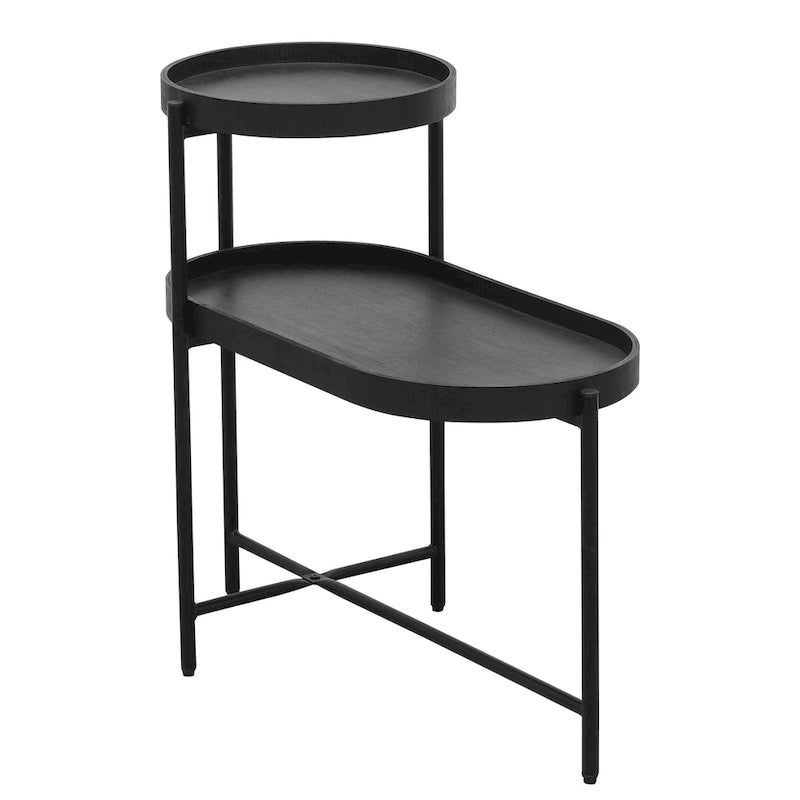 Table d'appoint noire à double niveau avec rangement