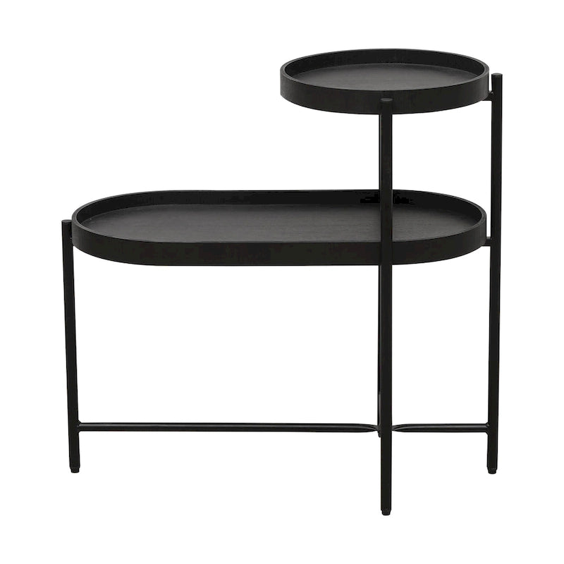 Table d'appoint noire à double niveau avec rangement