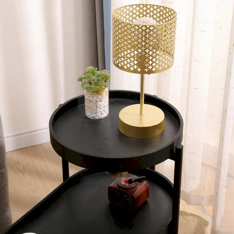 Table d'appoint noire à double niveau avec rangement