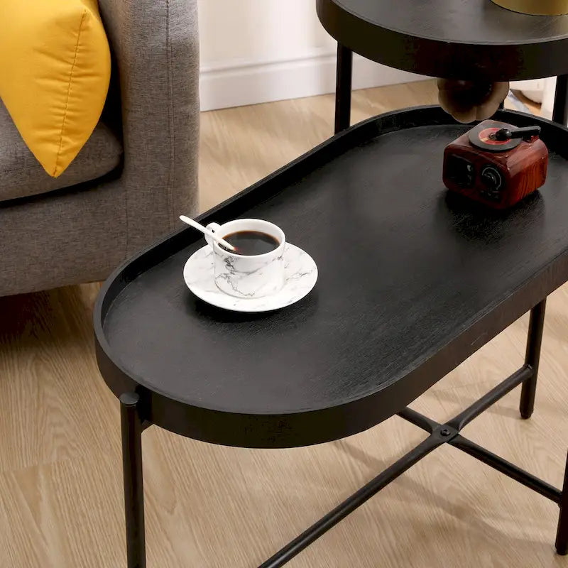 Table d'appoint noire à double niveau avec rangement