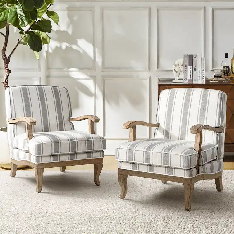 Fauteuil en polyester de style rustique avec pieds en bois massif