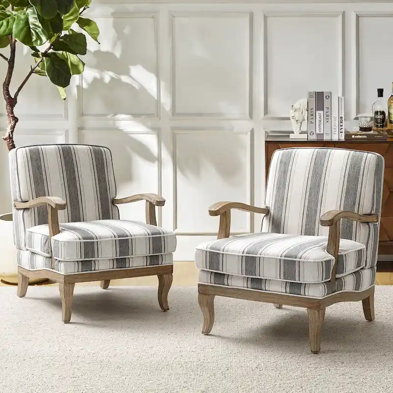 Fauteuil en polyester de style rustique avec pieds en bois massif
