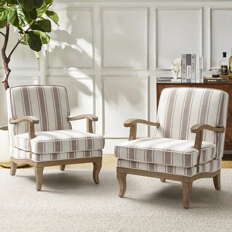 Fauteuil en polyester de style rustique avec pieds en bois massif