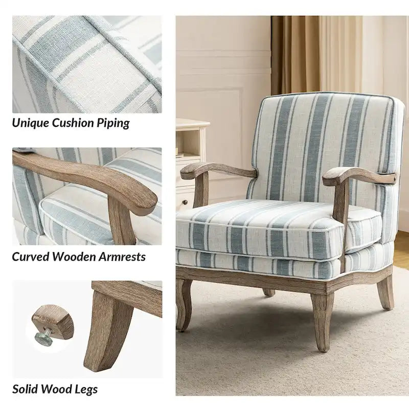 Fauteuil en polyester de style rustique avec pieds en bois massif