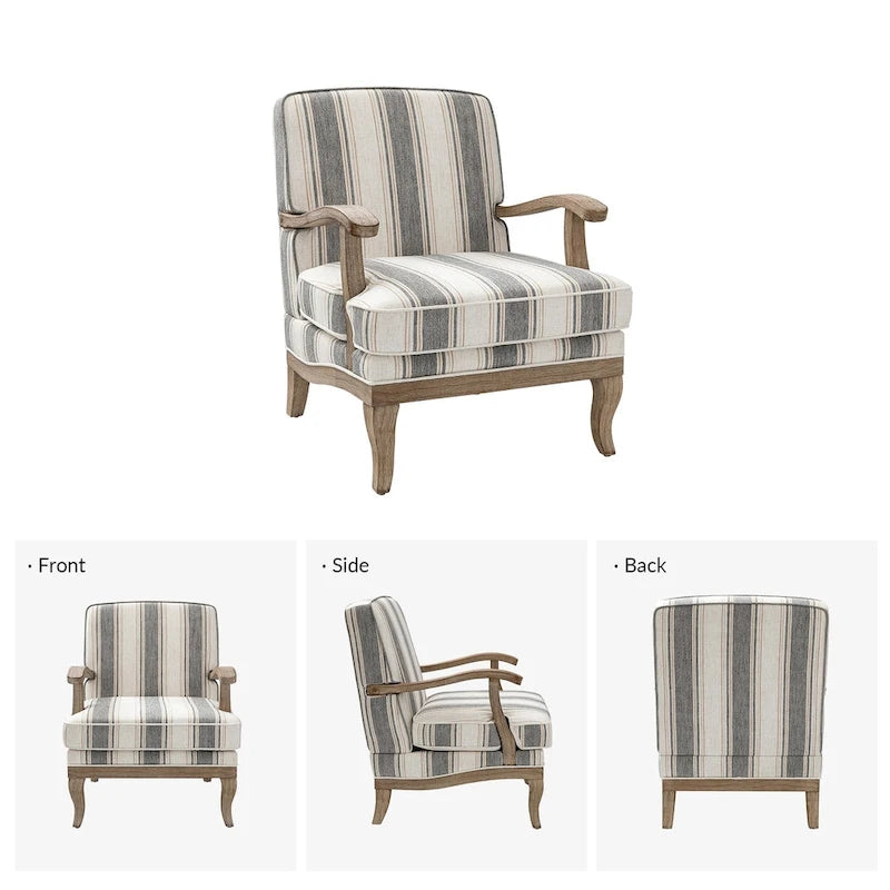 Fauteuil en polyester de style rustique avec pieds en bois massif