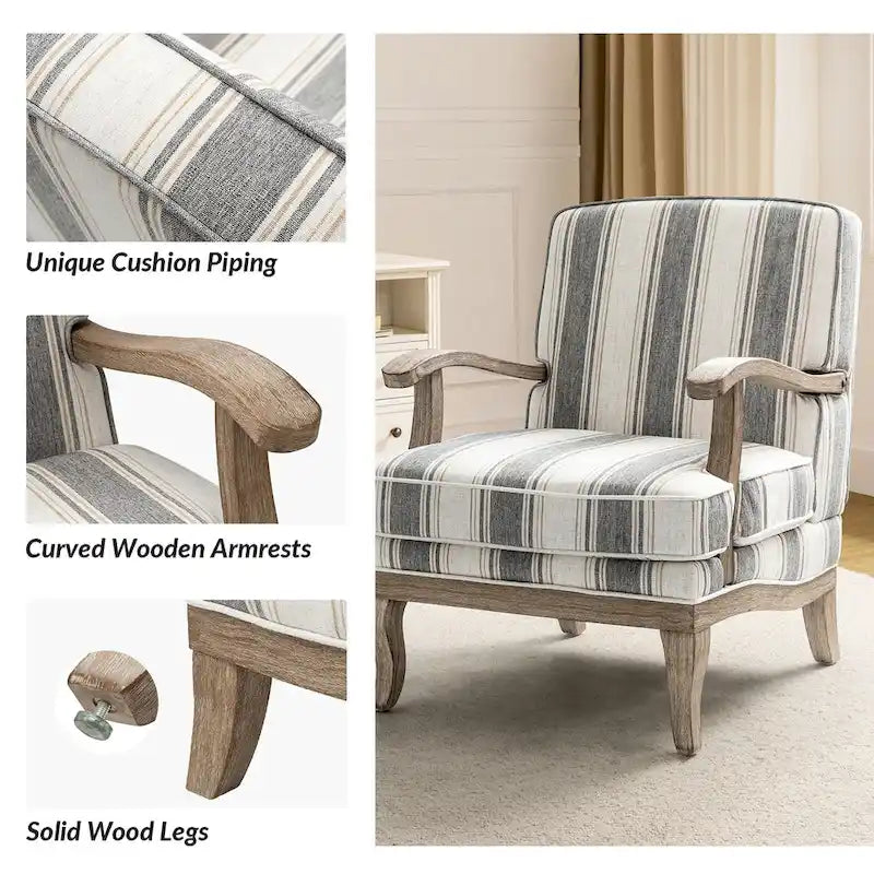 Fauteuil en polyester de style rustique avec pieds en bois massif