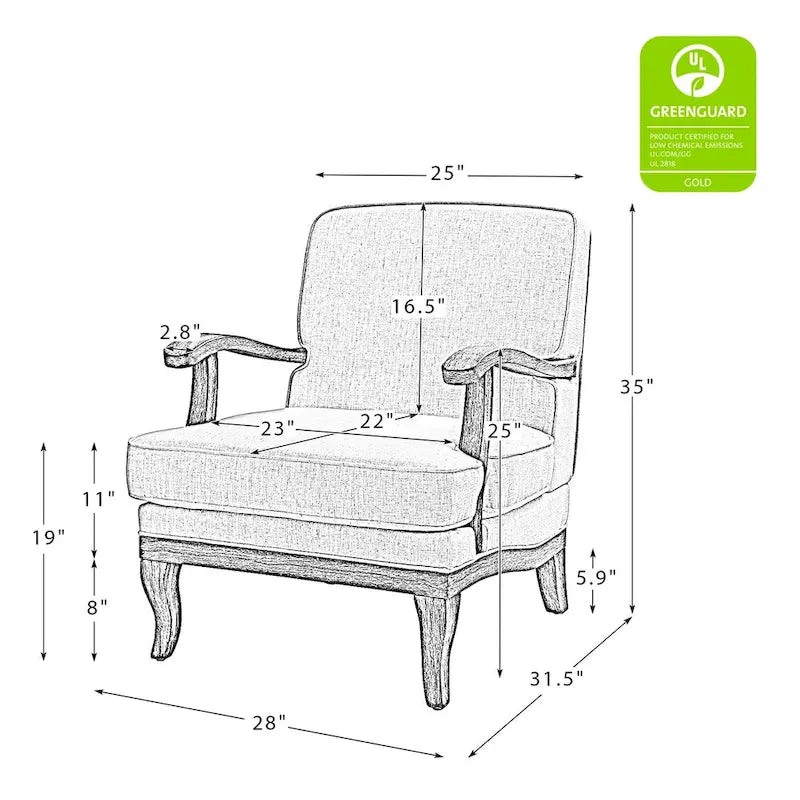 Fauteuil en polyester de style rustique avec pieds en bois massif