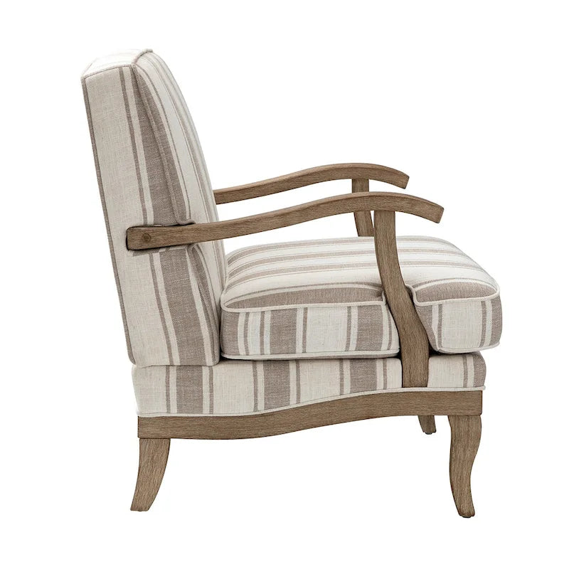 Fauteuil en polyester de style rustique avec pieds en bois massif