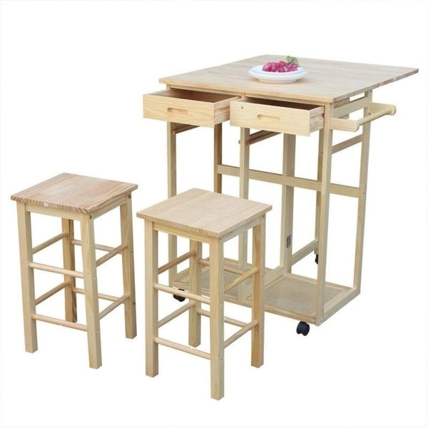 Chariot de cuisine pliant en bois à roulettes