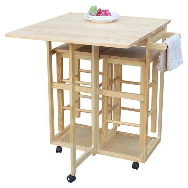 Chariot de cuisine pliant en bois à roulettes
