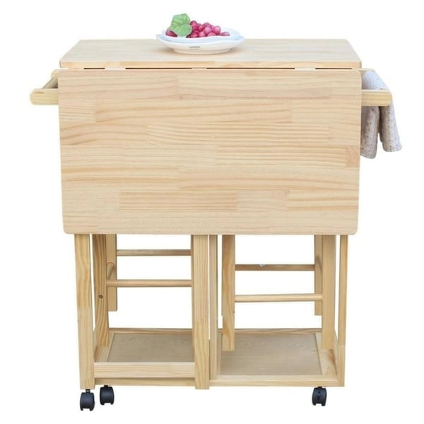 Chariot de cuisine pliant en bois à roulettes