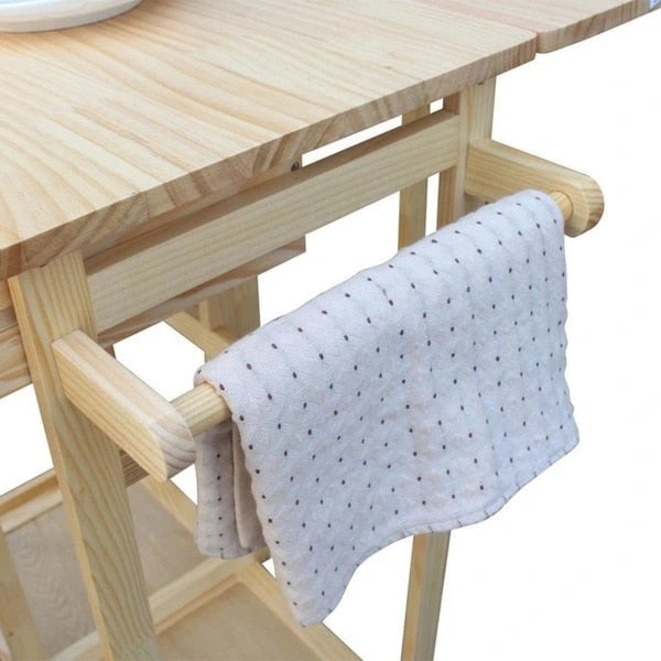 Chariot de cuisine pliant en bois à roulettes
